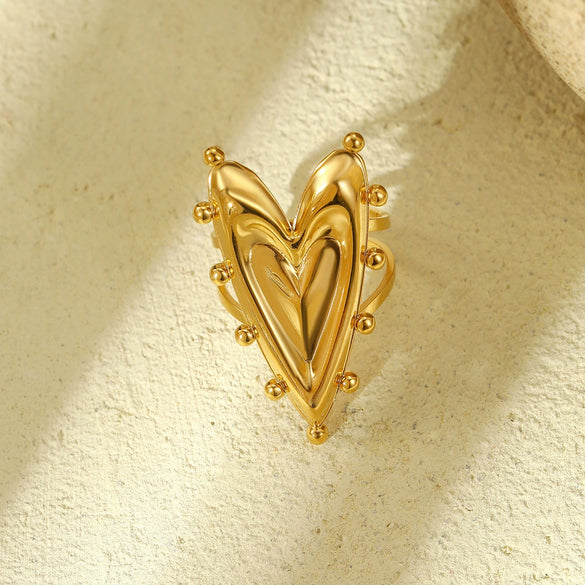 Wholesale Light Luxury Heartshaped Titanium Steel And Stainless Steel Ring With Electroplating For Women