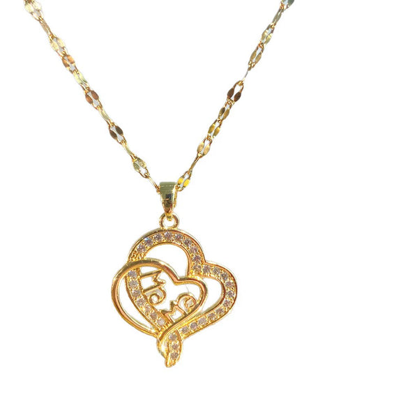 Wholesale Light Luxury Heartshaped Zircon Inlaid Copper Pendant Titanium Steel Water Wave Chain Necklace For Elder Women
