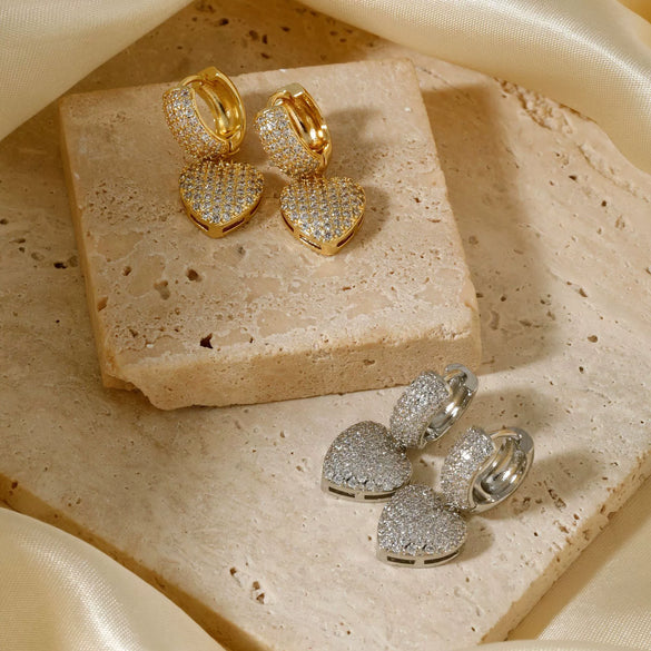 Wholesale Light Luxury Highend Copper Inlaid Zircon Heartshaped Electroplated Women's Earrings