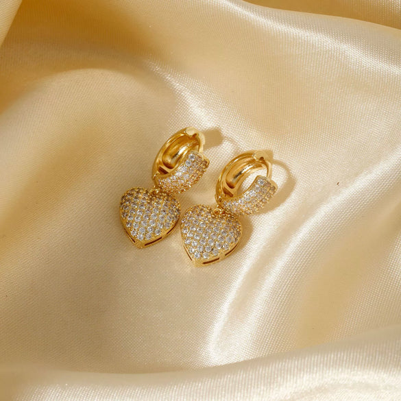 Wholesale Light Luxury Highend Copper Inlaid Zircon Heartshaped Electroplated Women's Earrings