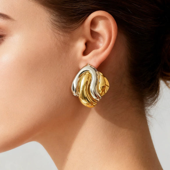 Wholesale Light Luxury Highend Geometric Electroplated Stainless Steel Irregular Earrings For Women