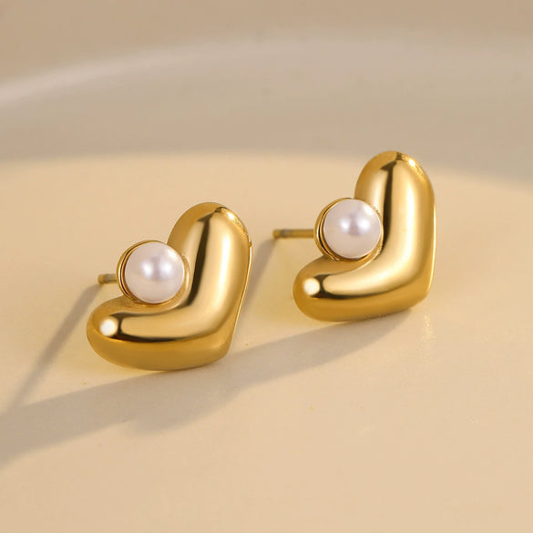 Wholesale Light Luxury Highgrade Stainless Steel Geometric Peach Heart Pearl Electroplated Women's Earrings