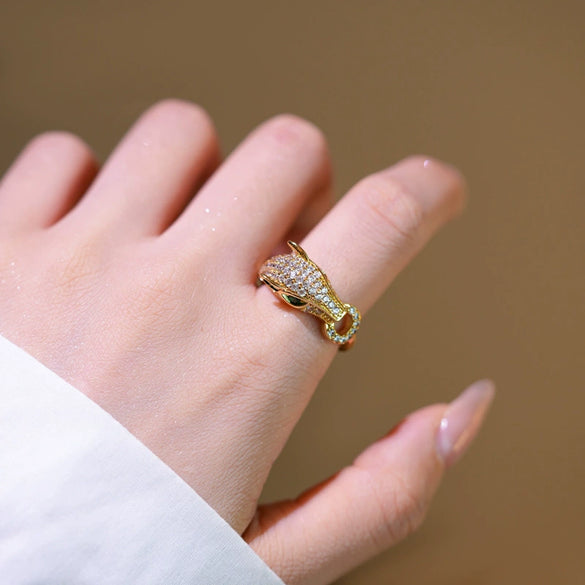 Wholesale Light Luxury Hiphop Leopard Geometric Animal Zodiac Gold Plated Copper Ring For Women