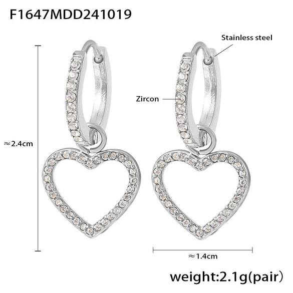 Wholesale Light Luxury Hollow Love Inlaid Zircon Gymbos Earrings For Women Stainless Steel Electroplated Geometric Heart Shape Accessories