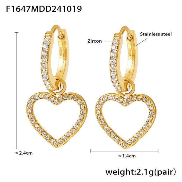 Wholesale Light Luxury Hollow Love Inlaid Zircon Gymbos Earrings For Women Stainless Steel Electroplated Geometric Heart Shape Accessories