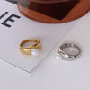 Wholesale Light Luxury Imitation Pearl Ring For Women Titanium Steel 18K Gold Plated Geometric Design
