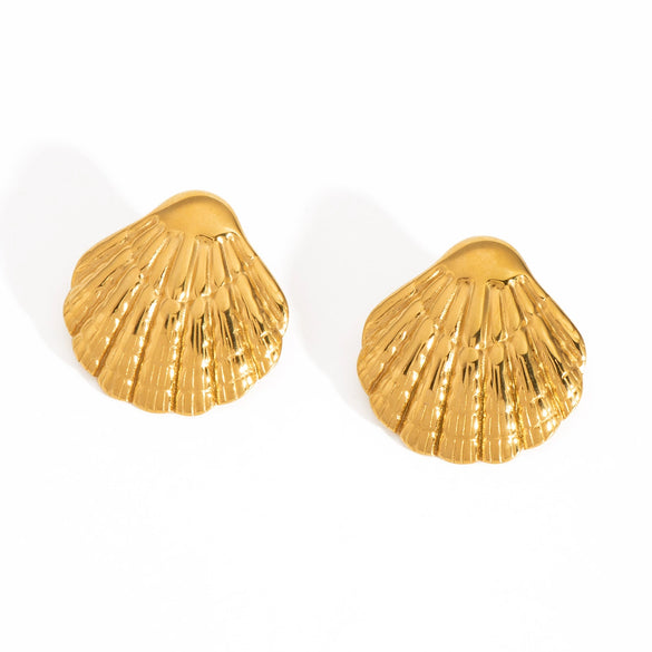 Wholesale Light Luxury Ins Style Beach Shell Stainless Steel Jewelry Set With Pendant Necklace And Earrings Pvd Furnace Vacuum Real Gold Plated