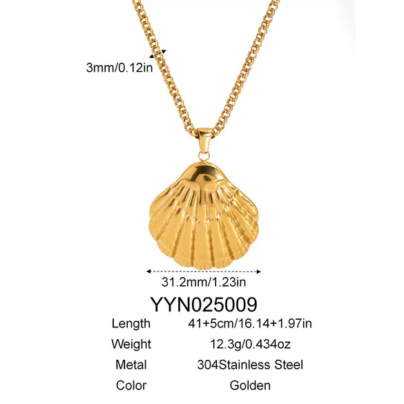 Wholesale Light Luxury Ins Style Beach Shell Stainless Steel Jewelry Set With Pendant Necklace And Earrings Pvd Furnace Vacuum Real Gold Plated