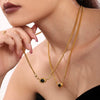 Wholesale Light Luxury Jewelry Set With Horseshoe Buckle And Diamond Stainless Steel And Black Onyx 18K Gold Plated