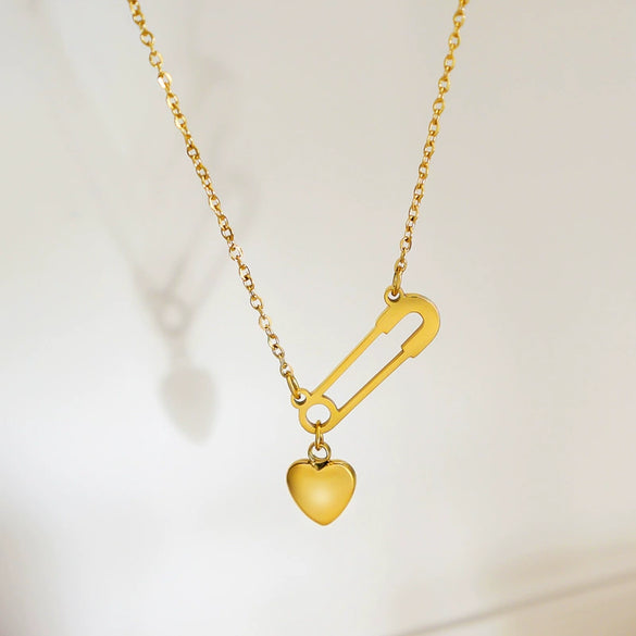 Wholesale Light Luxury Jewelry Titanium Steel Heart Shape Geometric Pendant O Chain Necklace Electroplated For Women