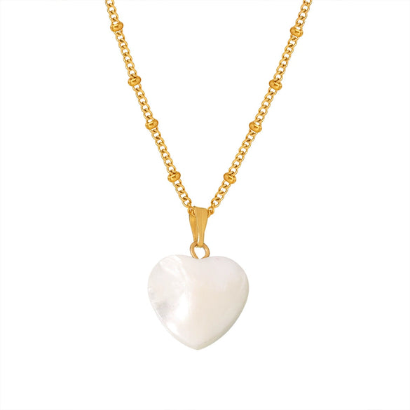Wholesale Light Luxury Love Heart Shell Pendant Necklace Stainless Steel 18K Gold Plated