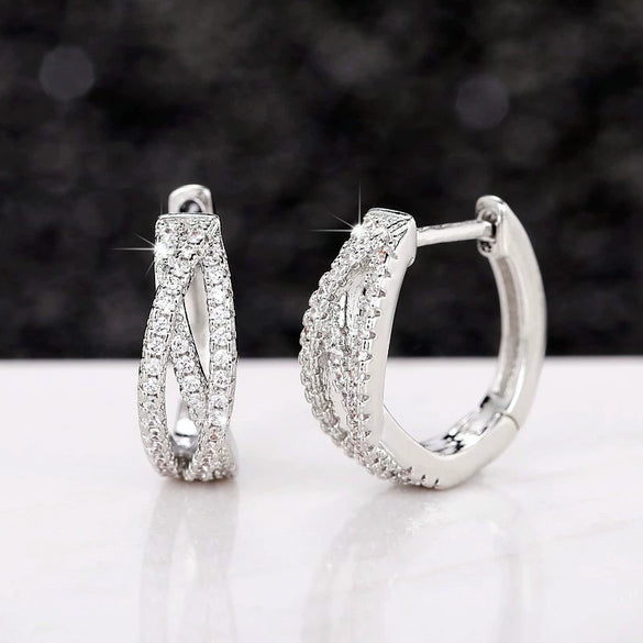 Wholesale Light Luxury Micro Inlay Zircon Geometric Cross Copper Earrings For Women
