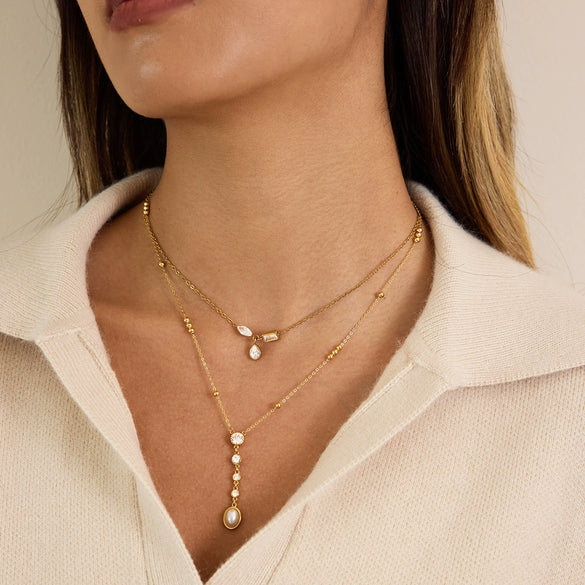Wholesale Light Luxury Minimalist Geometric Drop Shape Zircon Stainless Steel Plated Jewelry Necklaces And Earrings For Women