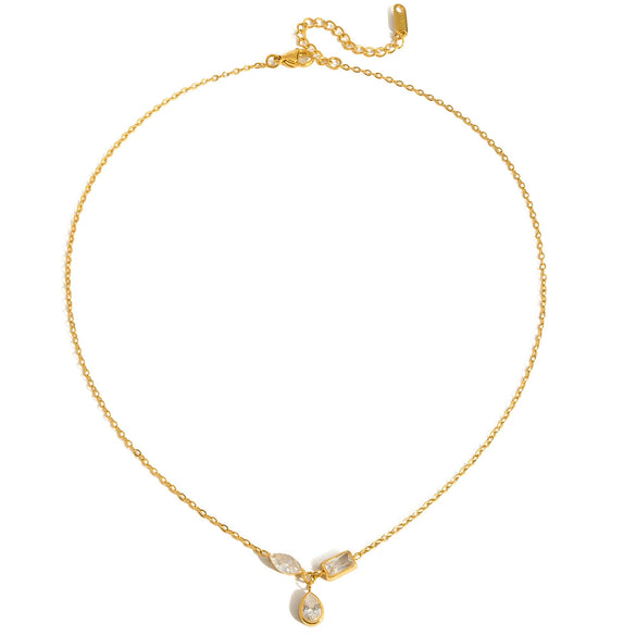 Wholesale Light Luxury Minimalist Geometric Drop Shape Zircon Stainless Steel Plated Jewelry Necklaces And Earrings For Women