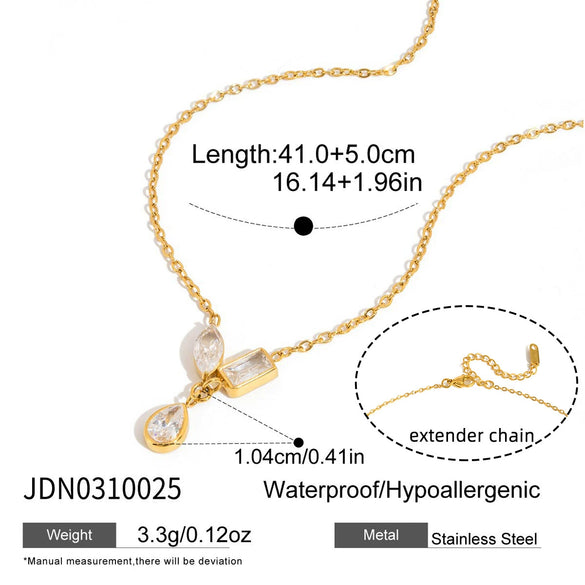 Wholesale Light Luxury Minimalist Geometric Drop Shape Zircon Stainless Steel Plated Jewelry Necklaces And Earrings For Women
