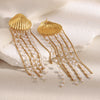 Wholesale Light Luxury Minimalist Geometric Stainless Steel Electroplated 18K Gold Imitation Pearl Chain Tassel Shell Women's Earrings