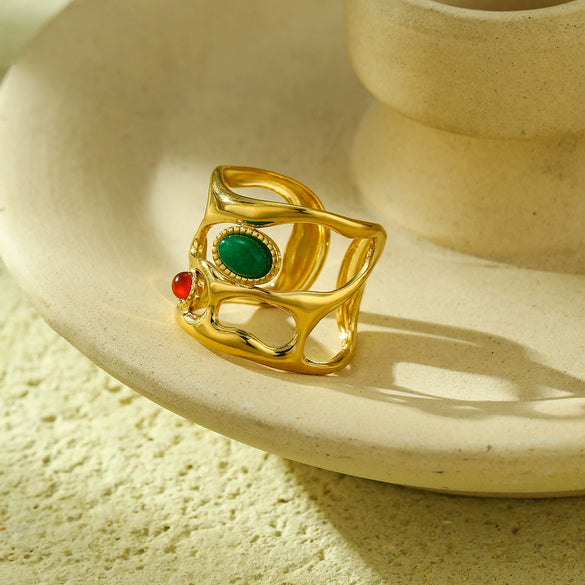 Wholesale Light Luxury Morandi Color Hollow Open Nonfading Women's Ring Stainless Steel Electroplated