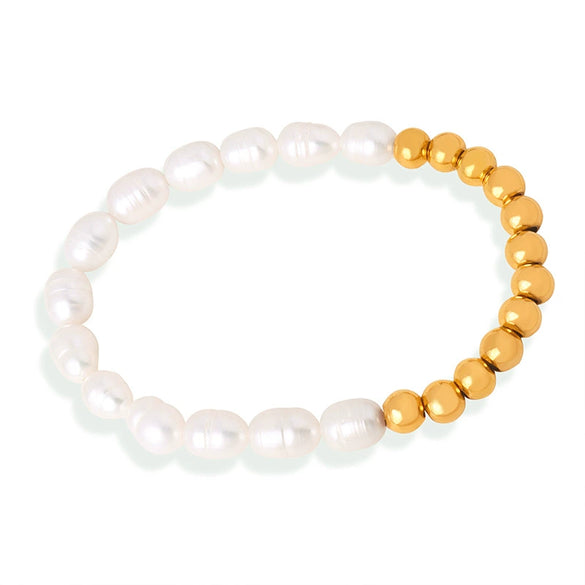 Wholesale Light Luxury Natural Handmade Geometric 316L Stainless Steel Goldplated Freshwater Pearl Bracelet Jewelry For Women