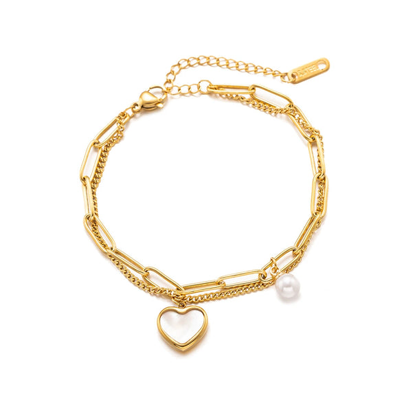 Wholesale Light Luxury Natural Heart Geometric Electroplated Titanium Steel Women's Bracelet