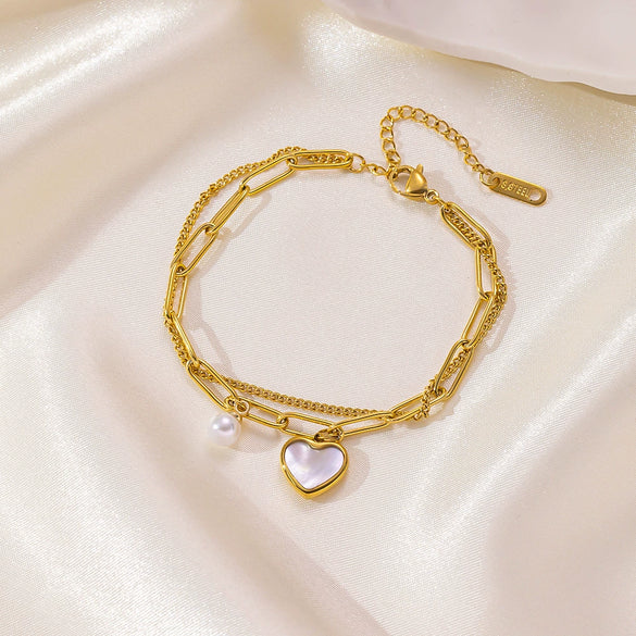 Wholesale Light Luxury Natural Heart Geometric Electroplated Titanium Steel Women's Bracelet