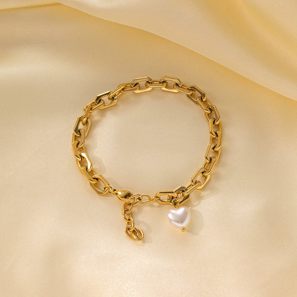 Wholesale Light Luxury Natural Heart Geometric Electroplated Titanium Steel Women's Bracelet