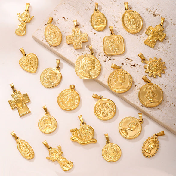 Wholesale Light Luxury Natural Style Stainless Steel Electroplated 18K Real Gold Ferris Wheel Pendant With Heart Flower Animal Zodiac Patterns Jewelry Accessories