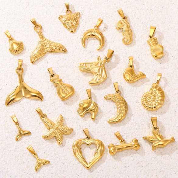 Wholesale Light Luxury Natural Style Stainless Steel Electroplated 18K Real Gold Ferris Wheel Pendant With Heart Flower Animal Zodiac Patterns Jewelry Accessories