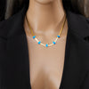 Wholesale Light Luxury Niche Gold Plated Blue Diamond Water Drop Titanium Steel Clavicle Chain Necklace With Electroplating And Geometric Design