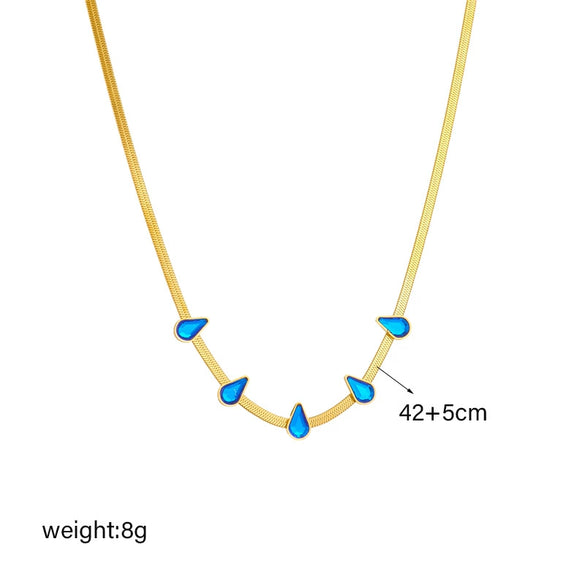 Wholesale Light Luxury Niche Gold Plated Blue Diamond Water Drop Titanium Steel Clavicle Chain Necklace With Electroplating And Geometric Design