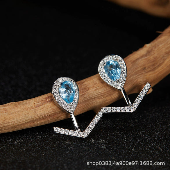 Wholesale Light Luxury Niche Style Vshaped Geometric Silver 925 Sterling Silver Plated 18K Gold Ring Set With Gems Jewelry Accessories