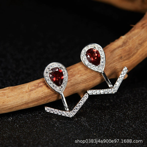 Wholesale Light Luxury Niche Style Vshaped Geometric Silver 925 Sterling Silver Plated 18K Gold Ring Set With Gems Jewelry Accessories