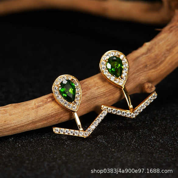 Wholesale Light Luxury Niche Style Vshaped Geometric Silver 925 Sterling Silver Plated 18K Gold Ring Set With Gems Jewelry Accessories