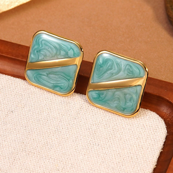 Wholesale Light Luxury Oil Dripping Geometric Square Stainless Steel Earrings For Women