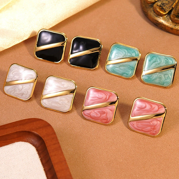 Wholesale Light Luxury Oil Dripping Geometric Square Stainless Steel Earrings For Women