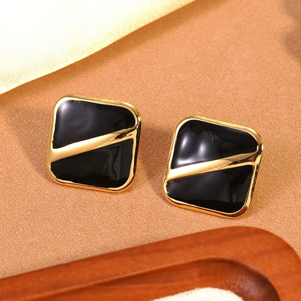 Wholesale Light Luxury Oil Dripping Geometric Square Stainless Steel Earrings For Women