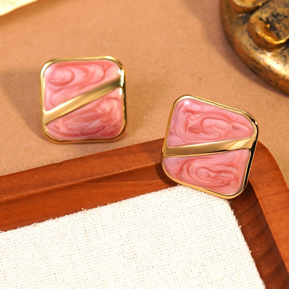 Wholesale Light Luxury Oil Dripping Geometric Square Stainless Steel Earrings For Women