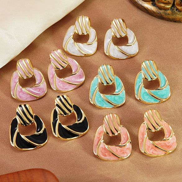 Wholesale Light Luxury Oil Dripping Geometric Stainless Steel Earrings For Women