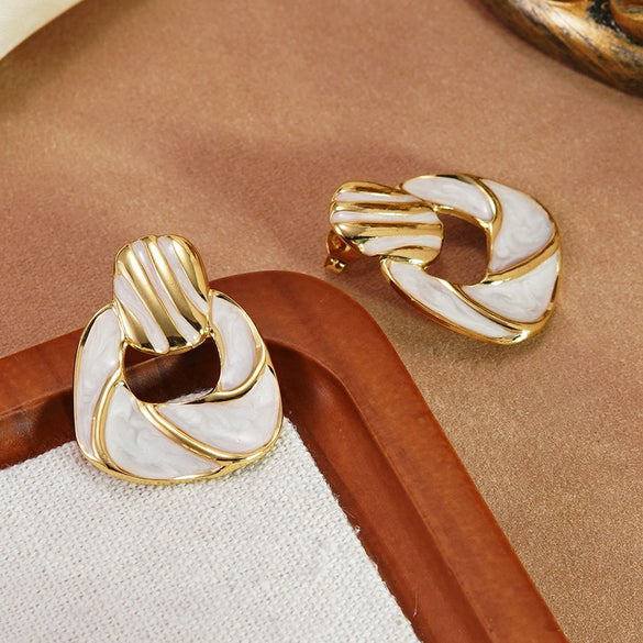 Wholesale Light Luxury Oil Dripping Geometric Stainless Steel Earrings For Women