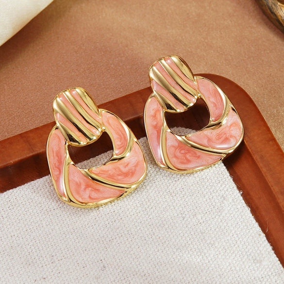 Wholesale Light Luxury Oil Dripping Geometric Stainless Steel Earrings For Women