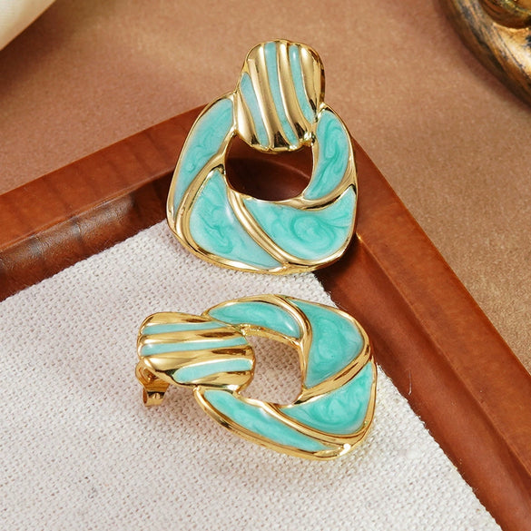 Wholesale Light Luxury Oil Dripping Geometric Stainless Steel Earrings For Women