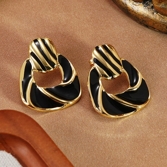 Wholesale Light Luxury Oil Dripping Geometric Stainless Steel Earrings For Women