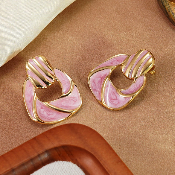 Wholesale Light Luxury Oil Dripping Geometric Stainless Steel Earrings For Women