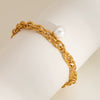 Wholesale Light Luxury Personality Fashion Double Ring Chain Pearl Bracelet In Stainless Steel With Pvd Furnace Vacuum Real Gold Plating For Women