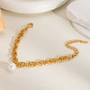 Wholesale Light Luxury Personality Fashion Double Ring Chain Pearl Bracelet In Stainless Steel With Pvd Furnace Vacuum Real Gold Plating For Women