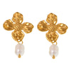 Wholesale Light Luxury Petal Tassel Freshwater Pearl Titanium Steel Flower Earrings For Women With Electroplating