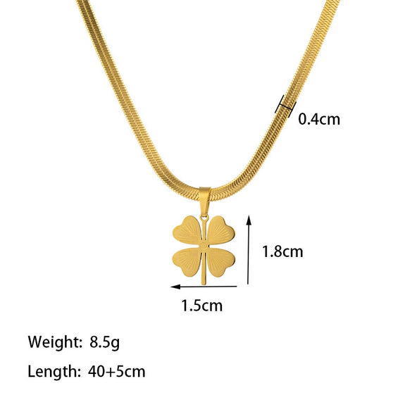 Wholesale Light Luxury Plants Flowers Fourleaf Clover Titanium Steel Electroplated Snake Bone Chain Necklace For Women