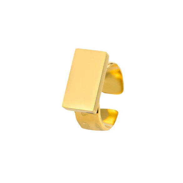 Wholesale Light Luxury Rectangular Stainless Steel Ring With Electroplating Jewelry