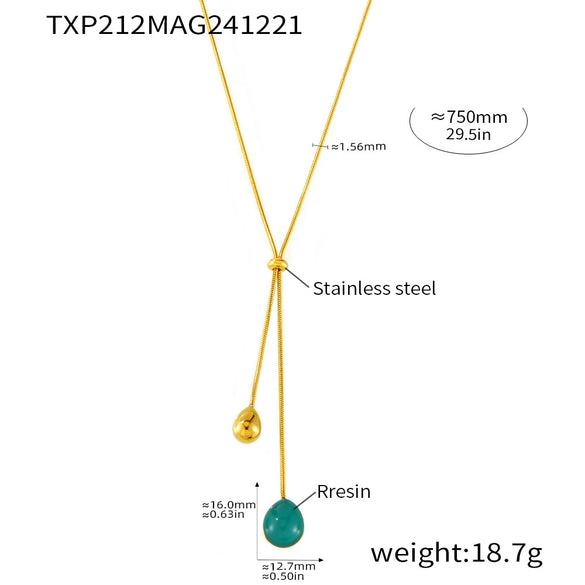 Wholesale Light Luxury Resin Tassel Pendant Stainless Steel 18K Gold Plated Long Necklace With Woolen Chain And Geometric Design