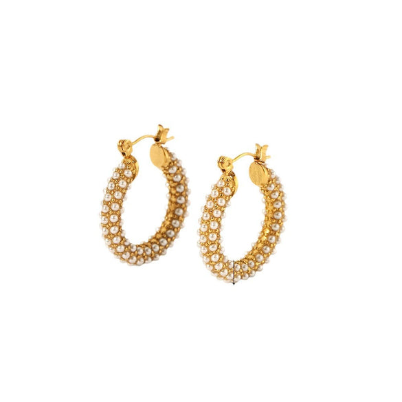 Wholesale Light Luxury Retro Earrings Stainless Steel Zirconium Pearl Geometric Electroplating For Women