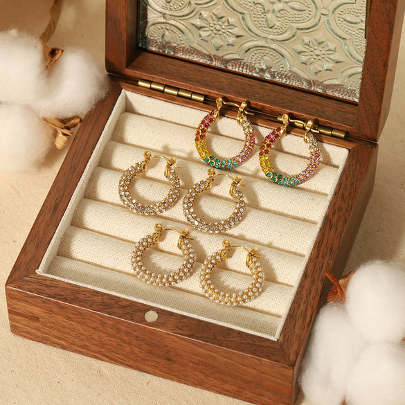 Wholesale Light Luxury Retro Earrings Stainless Steel Zirconium Pearl Geometric Electroplating For Women